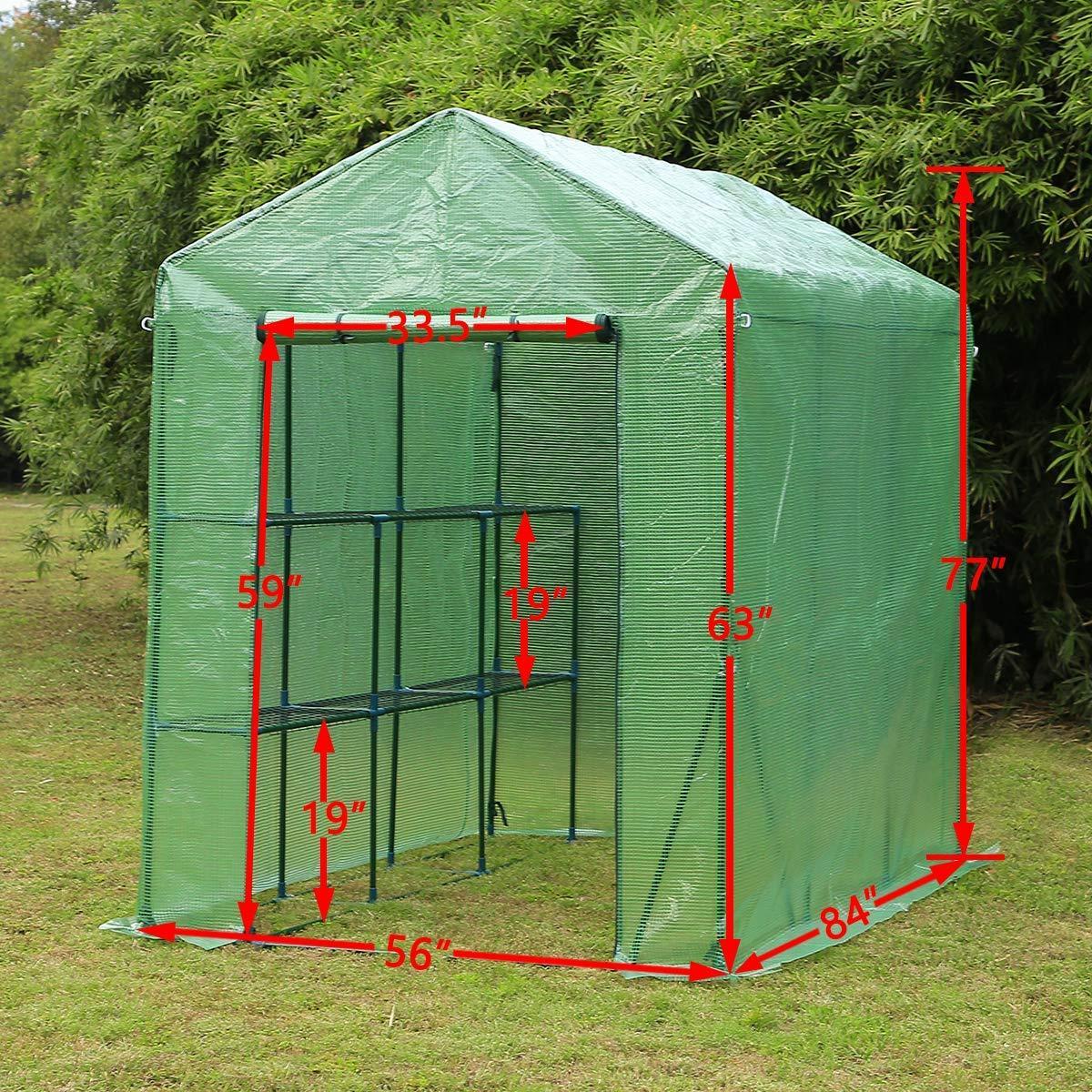 4.6&#039;x7&#039;x6.4&#039; Portable Walk-in Greenhouses with 2 Tier 6 Shelves, Green