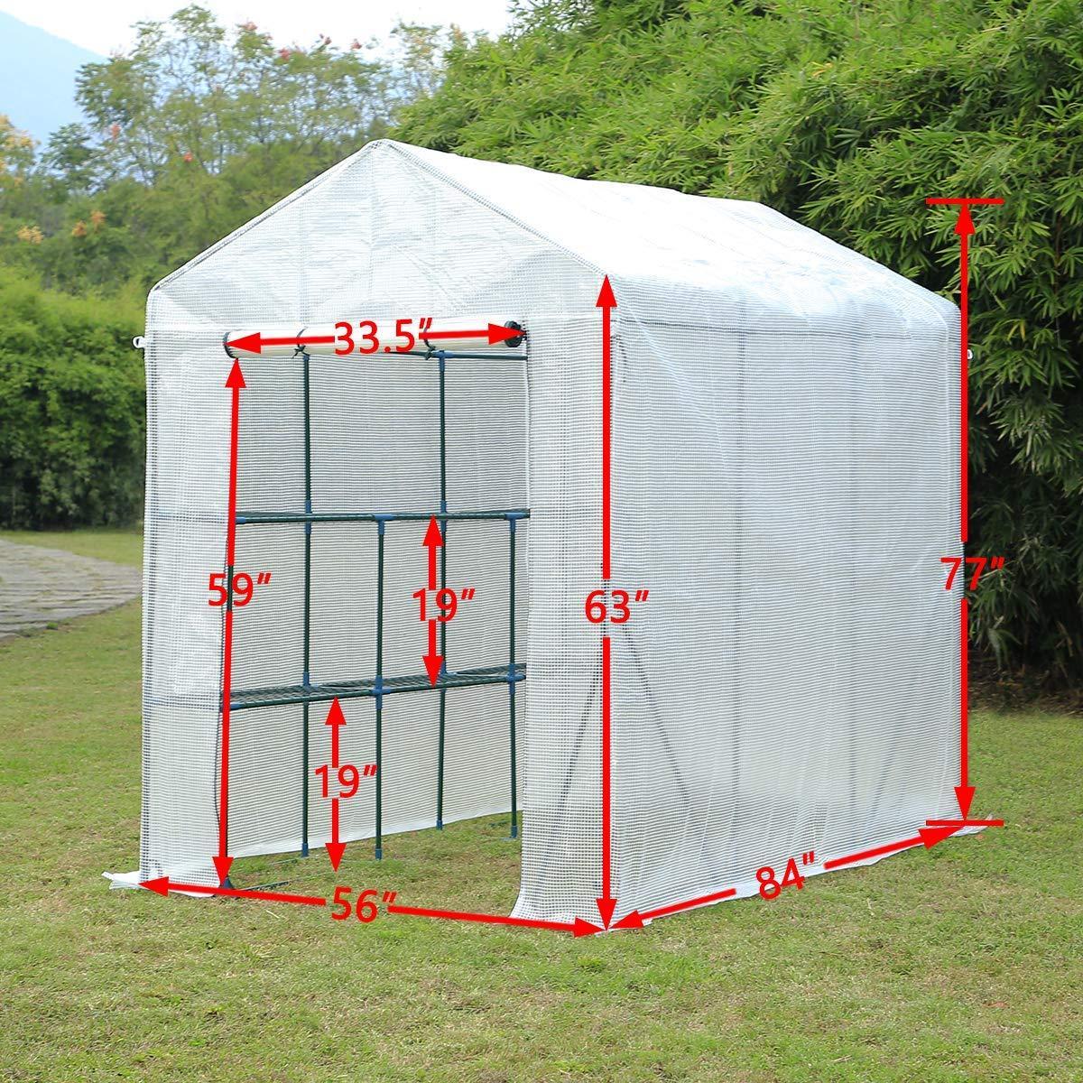 4.6&#039;x7&#039;x6.4&#039; Small Walk-in Greenhouses with 2 Tier 6 Shelves, White