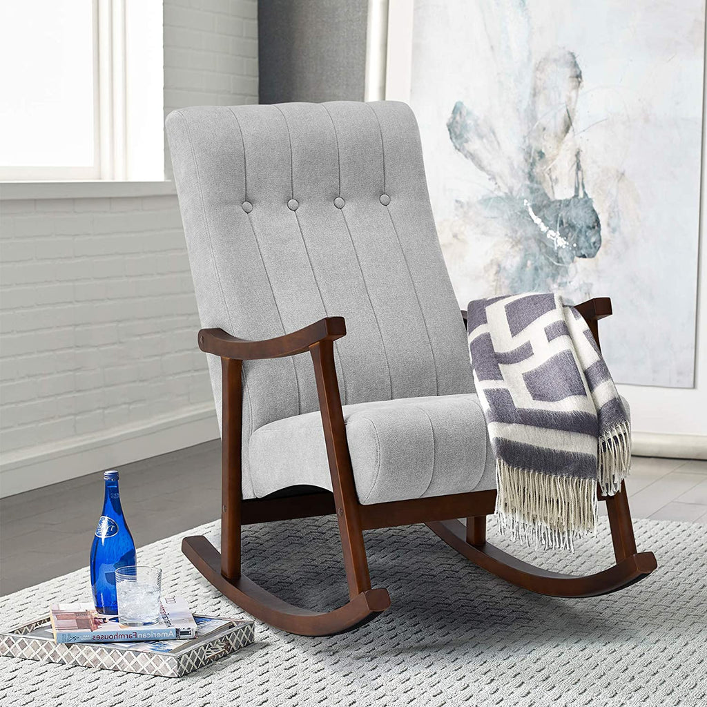 Upholstered Rocking Chair with Fabric Padded Seat, Comfortable Rocker