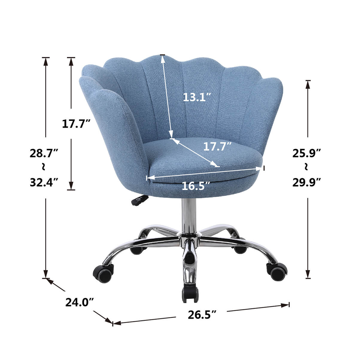 Modern Home Office Chair, Cute Velvet Upholstered Shell Chair Adjustable Swivel Vanity Chair for Women, Blue