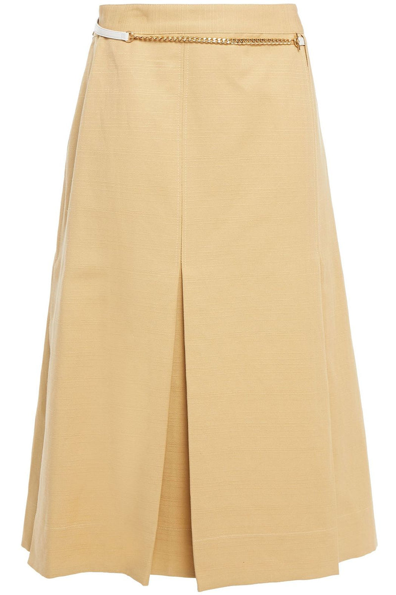 Runway Closet | Leather-trimmed pleated linen and cotton-blend midi skirt