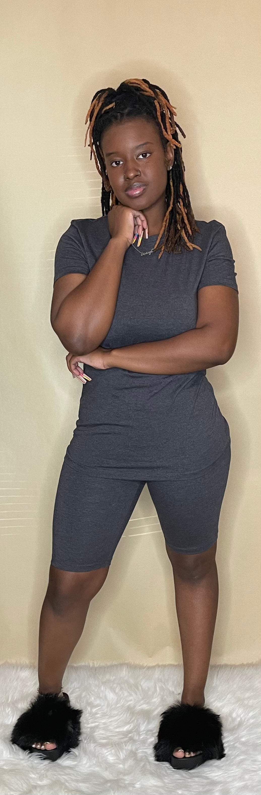 Charcoal Biker Short Set