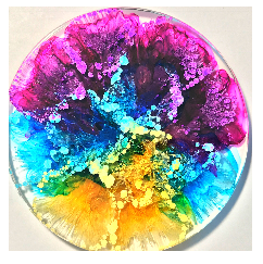 alcohol ink in resin effect. Image sourced from https://korinnecarpinoart.com/alcohol-ink-resin-coasters/#.YEgO_5MzZp9