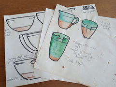 Design drawings for blue pottery