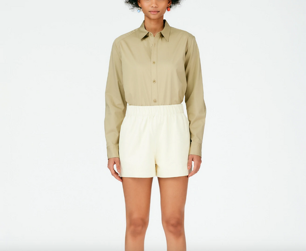 Leather Pull On Shorts in Vanilla Cream by Tibi