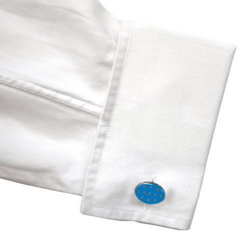 TYLER & TYLER Capsule Bold Polka Sky Cufflinks on shirt cuff