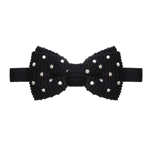 Bond Style TYLER and TYLER Spotty Knitted Silk Bow Tie Black and White Spot