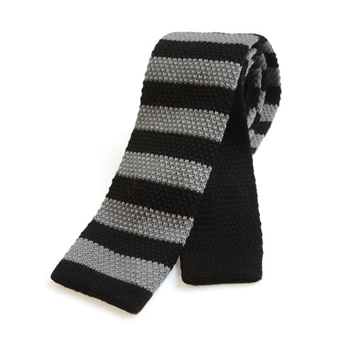 Bond Style TYLER and TYLER Knitted Wool Tie Black and Grey Stripe