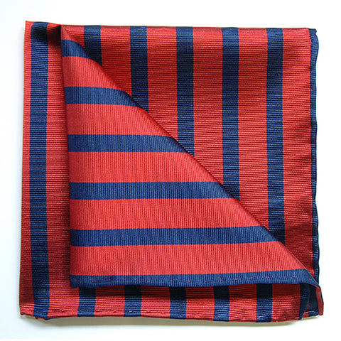 Bond Style TYLER and TYLER Luxury Woven Silk Pocket Square Red and Navy Stripe