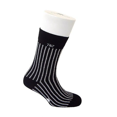 Bond Style TYLER and TYLER Rich Cotton Men's Socks Pinstripe Wide Black