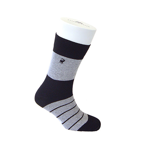 Bond Style TYLER and TYLER Rich Cotton Men's Socks Single Stripe Black and Grey