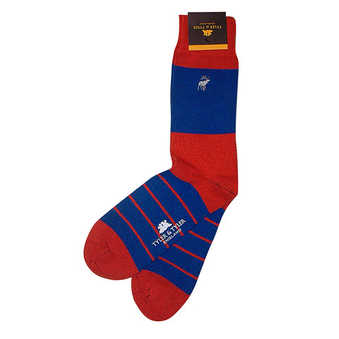 TYLER & TYLER Single Stripe Red and Blue Rich Cotton Socks