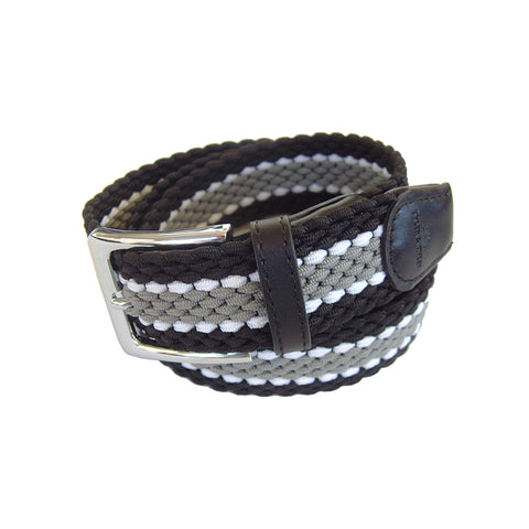 Bond Style TYLER and TYLER Stripe Black, White and Grey Woven Belt