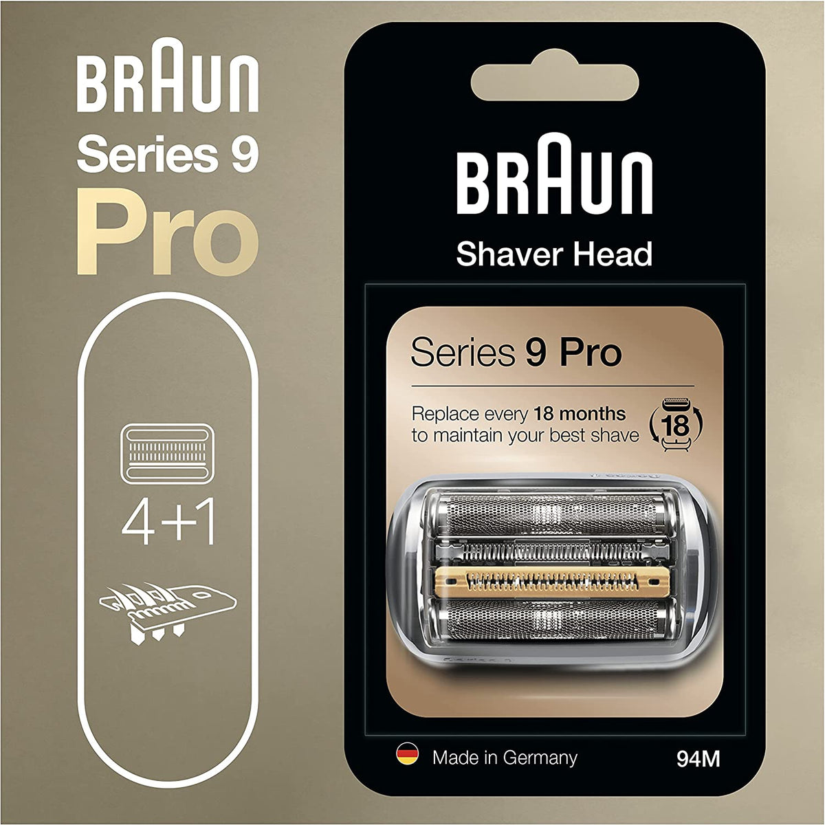 Braun 94M Replacement Shaver Head Cassette Silver Compatible with Series 9 Pro and Series 9 Razors