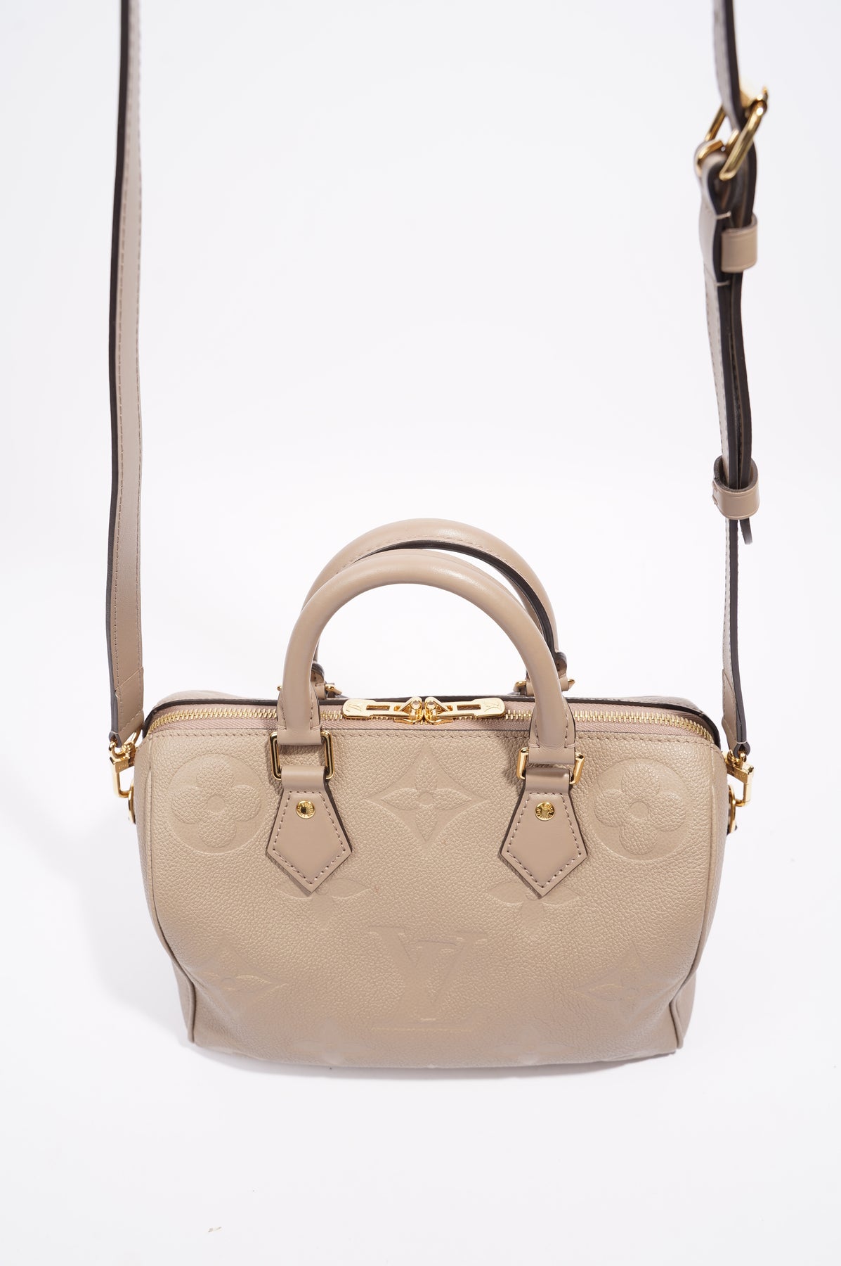 Louis Vuitton Khaki x Beige Leather Monogram Empreinte Speedy 20 with Strap 46lk27