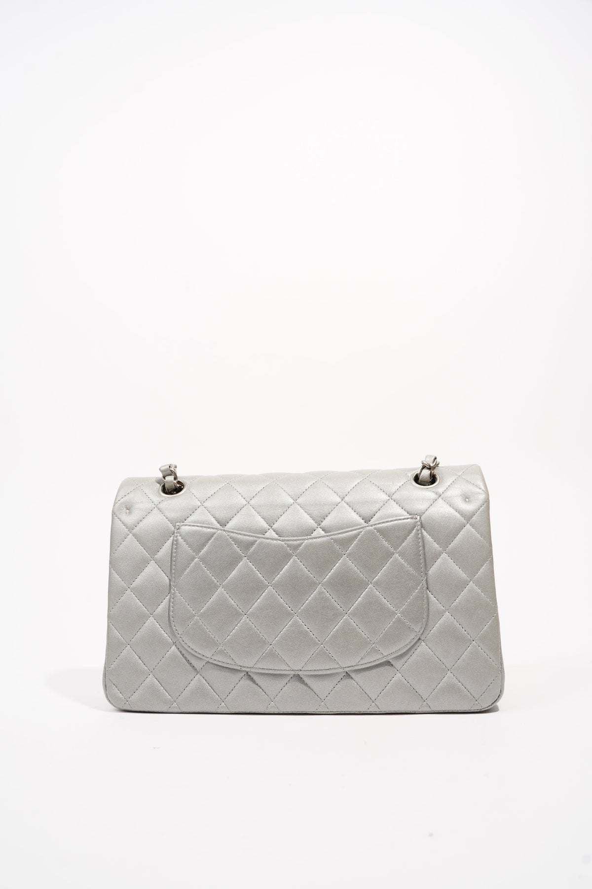 Chanel White Quilted Lambskin Leather Classic Medium Double Flap