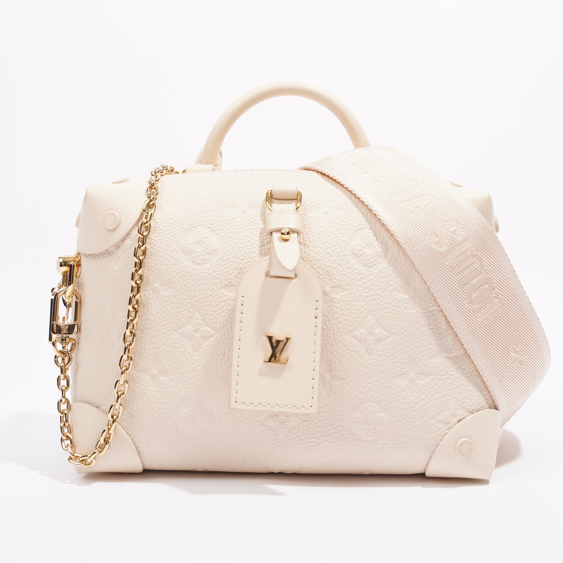 Louis Vuitton Beige/White Leather And Embossed Monogram