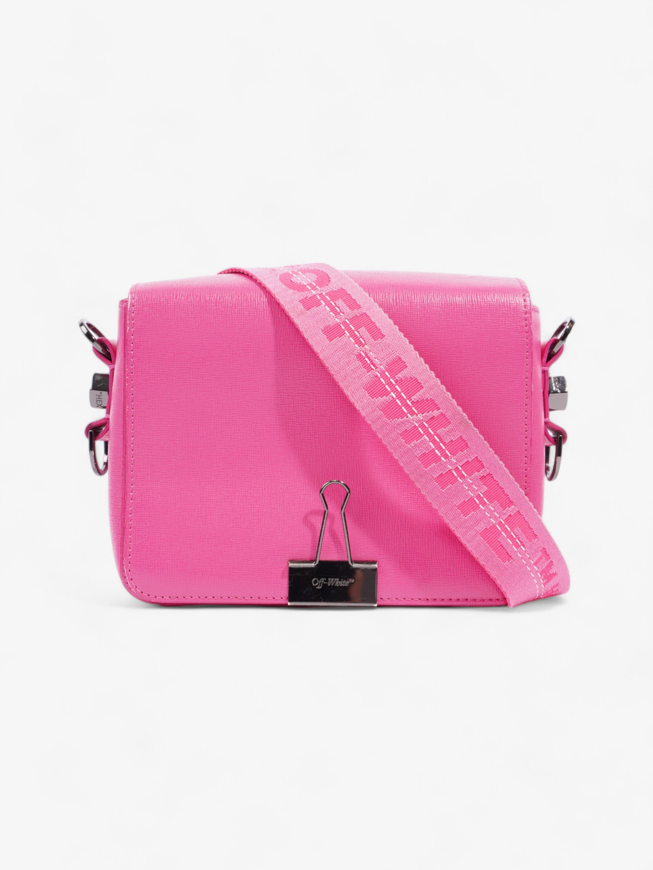 image of Off White Binder Clip Pink Leather