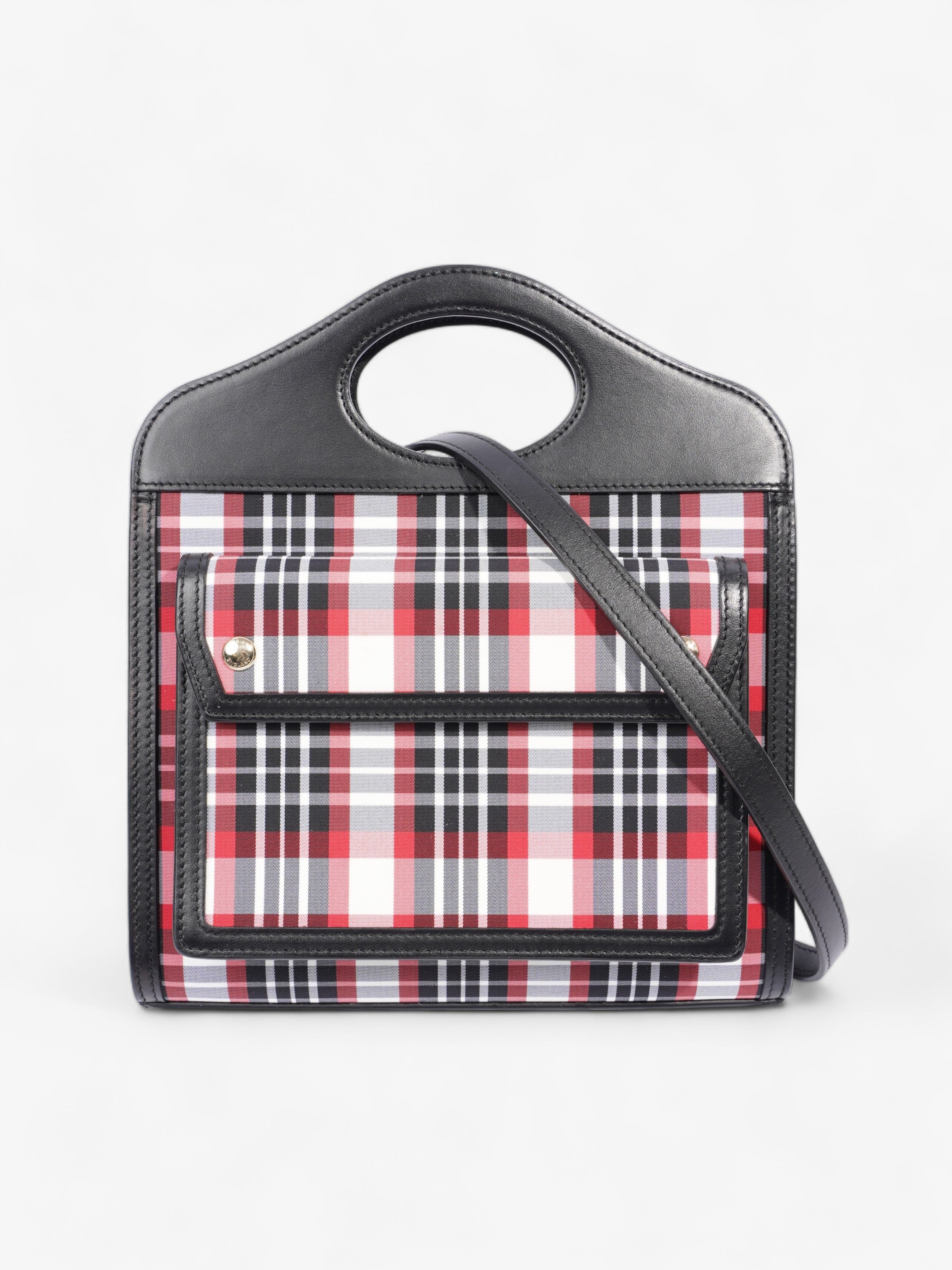 image of Burberry Mini Pocket Red And Black Check Leather