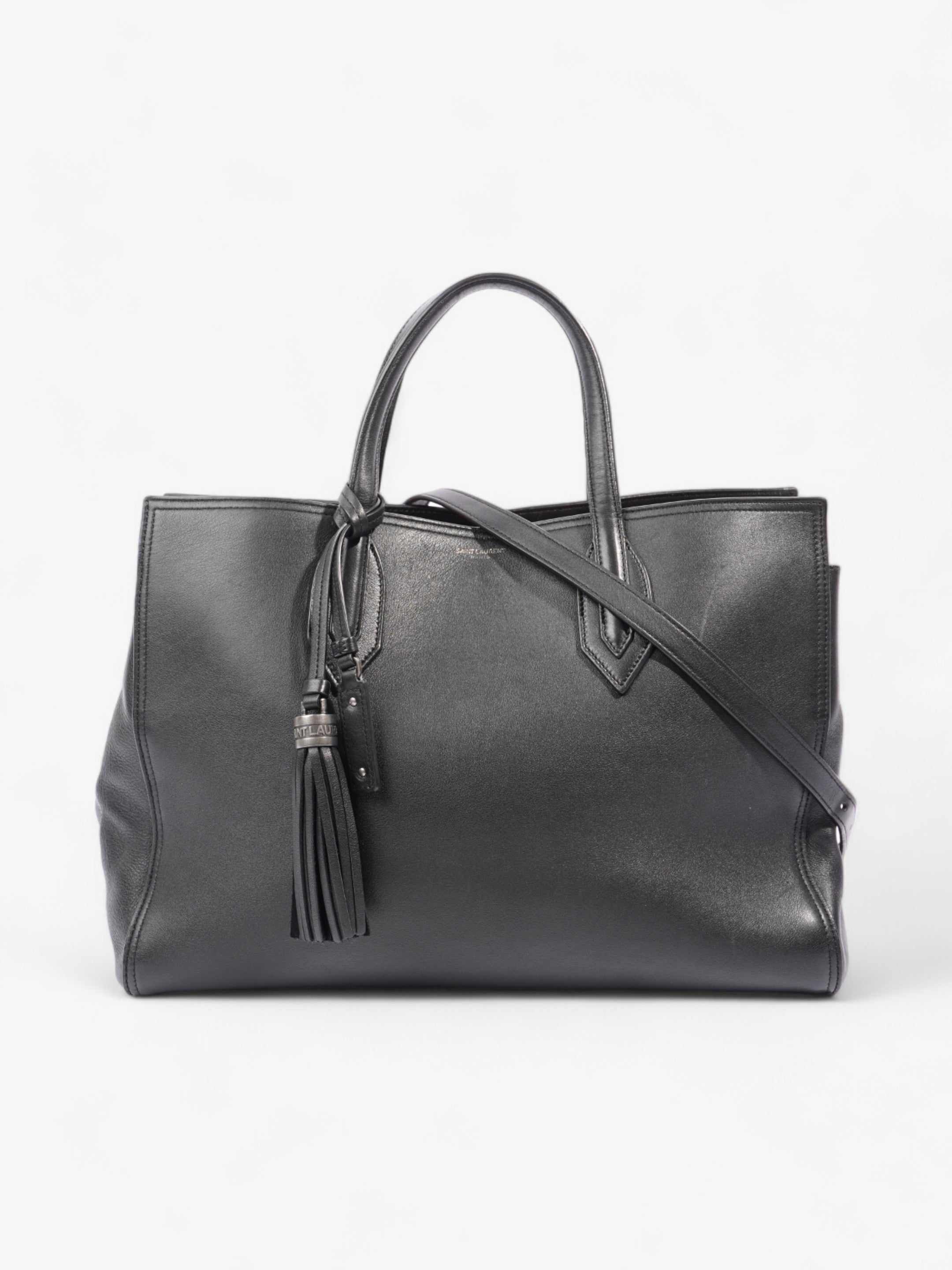 Image of Saint Laurent Amber Tote Black Leather Medium