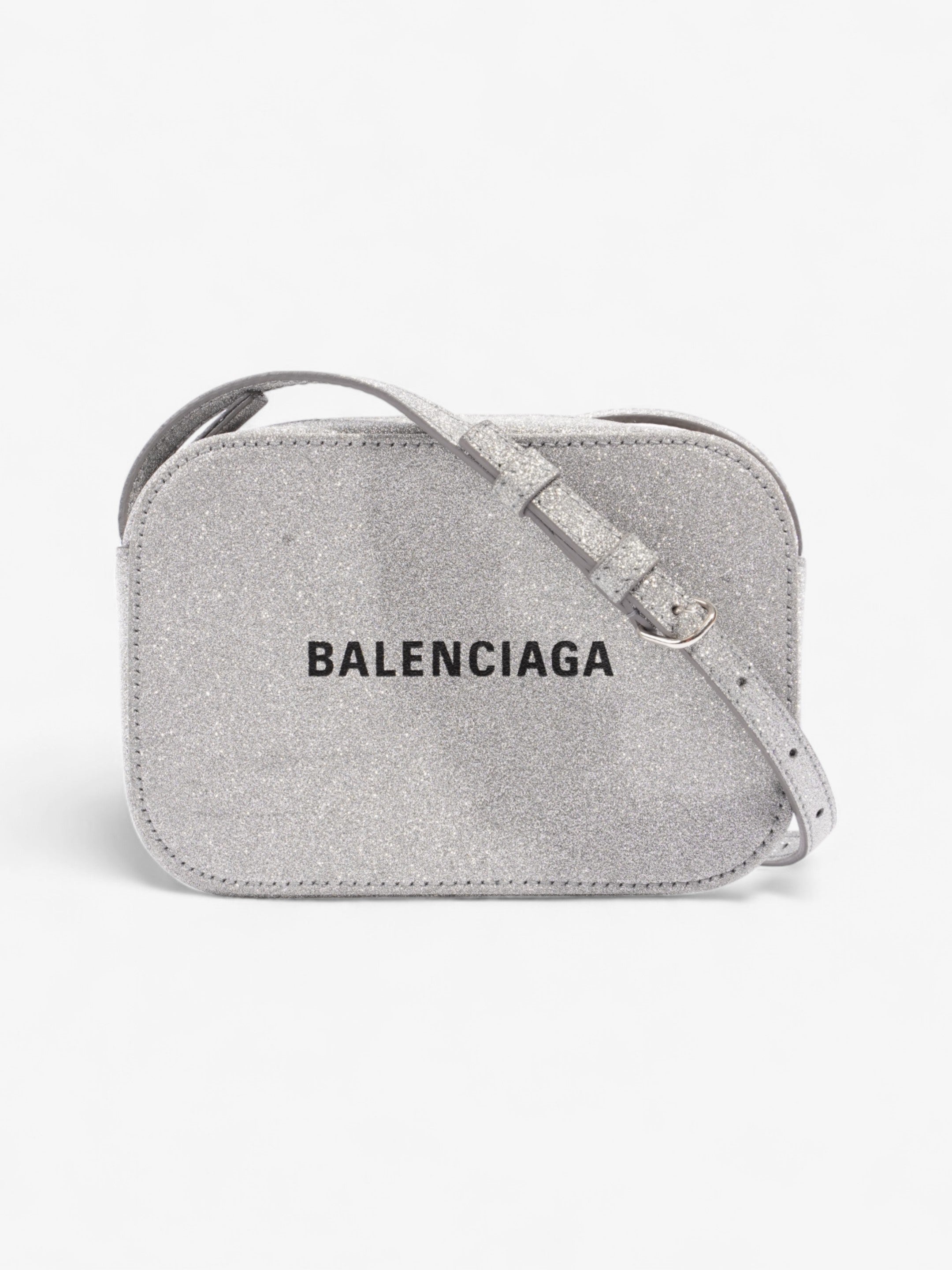 image of Balenciaga Everyday Camera Bag Silver / Black Glitter XS