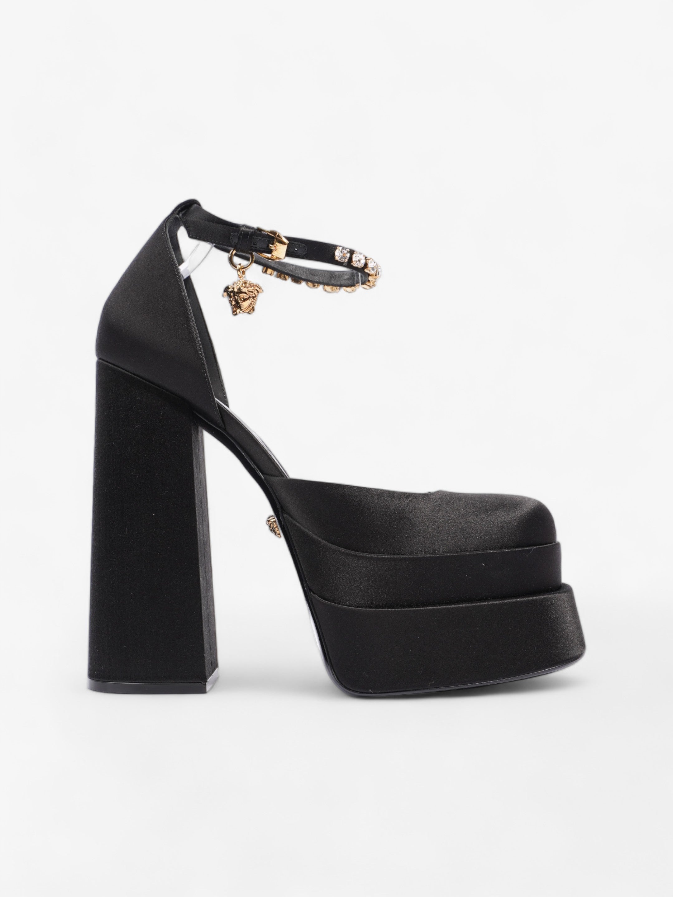 image of Versace Medusa Aevitas Platform Sandal 65 Black Satin EU 40.5 UK 7.5