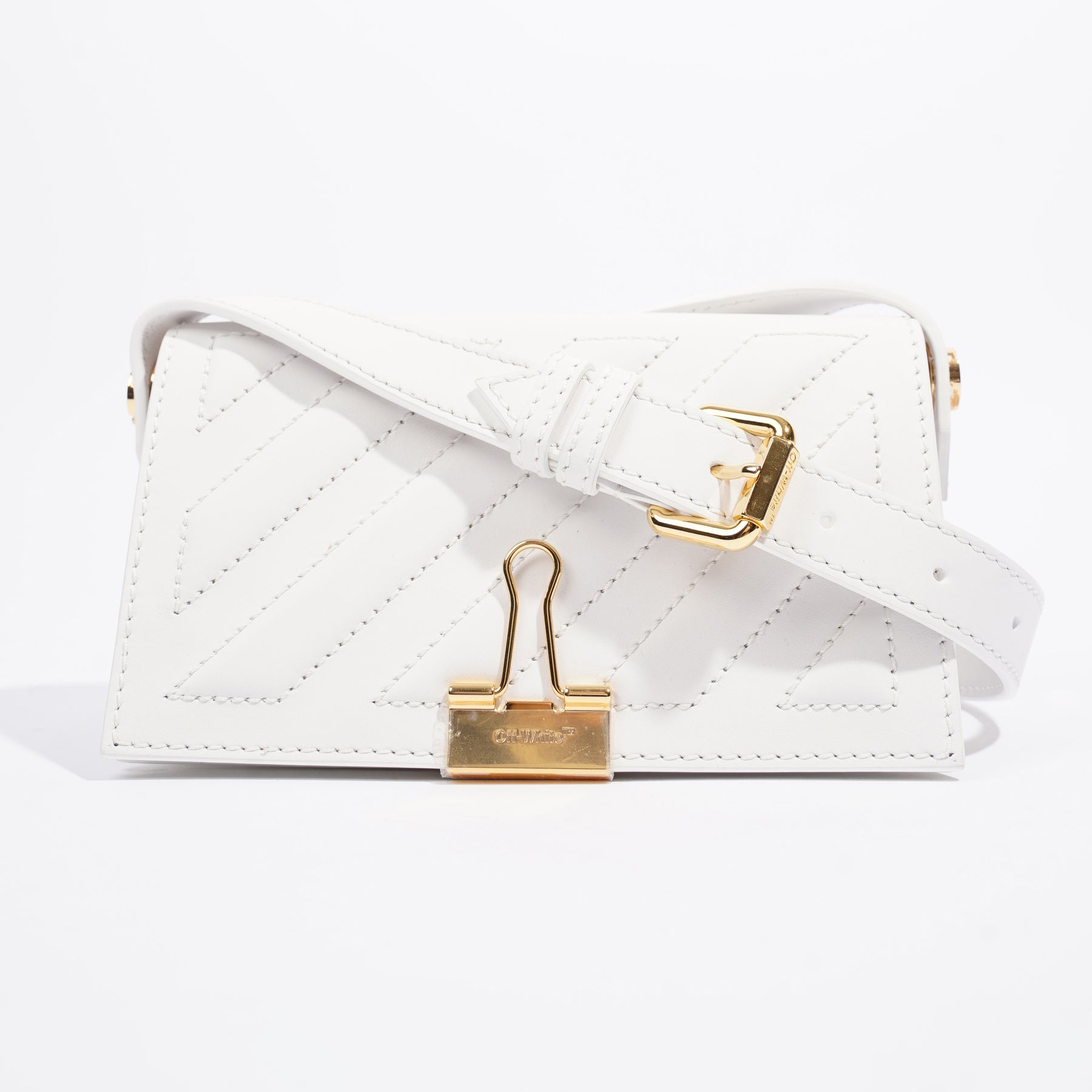 Off White Womens White Binder Clip Bag White Leather Baby – Luxe