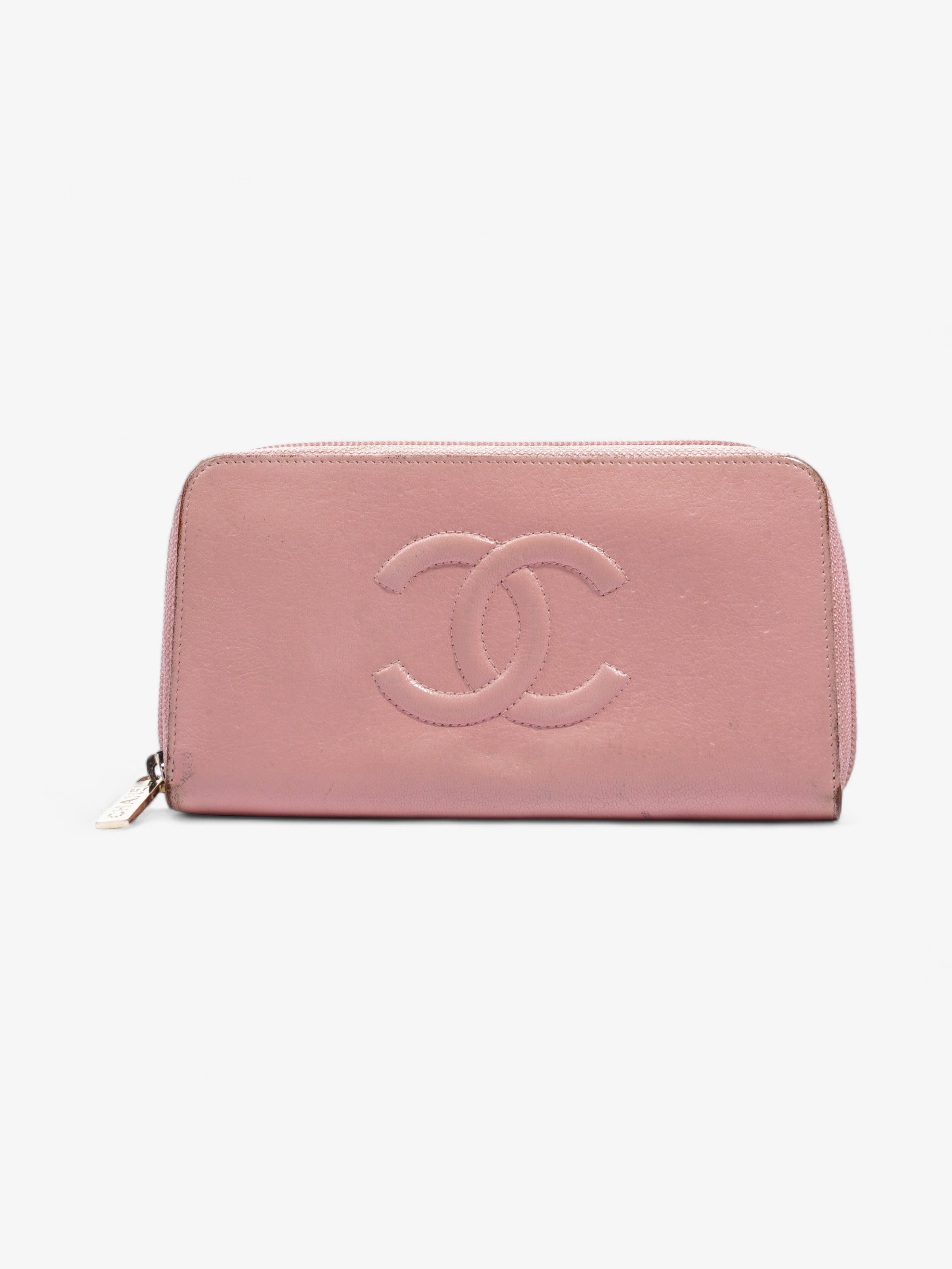 image of Chanel CC Logo Continental Zip-Around Wallet Pink Caviar Leather