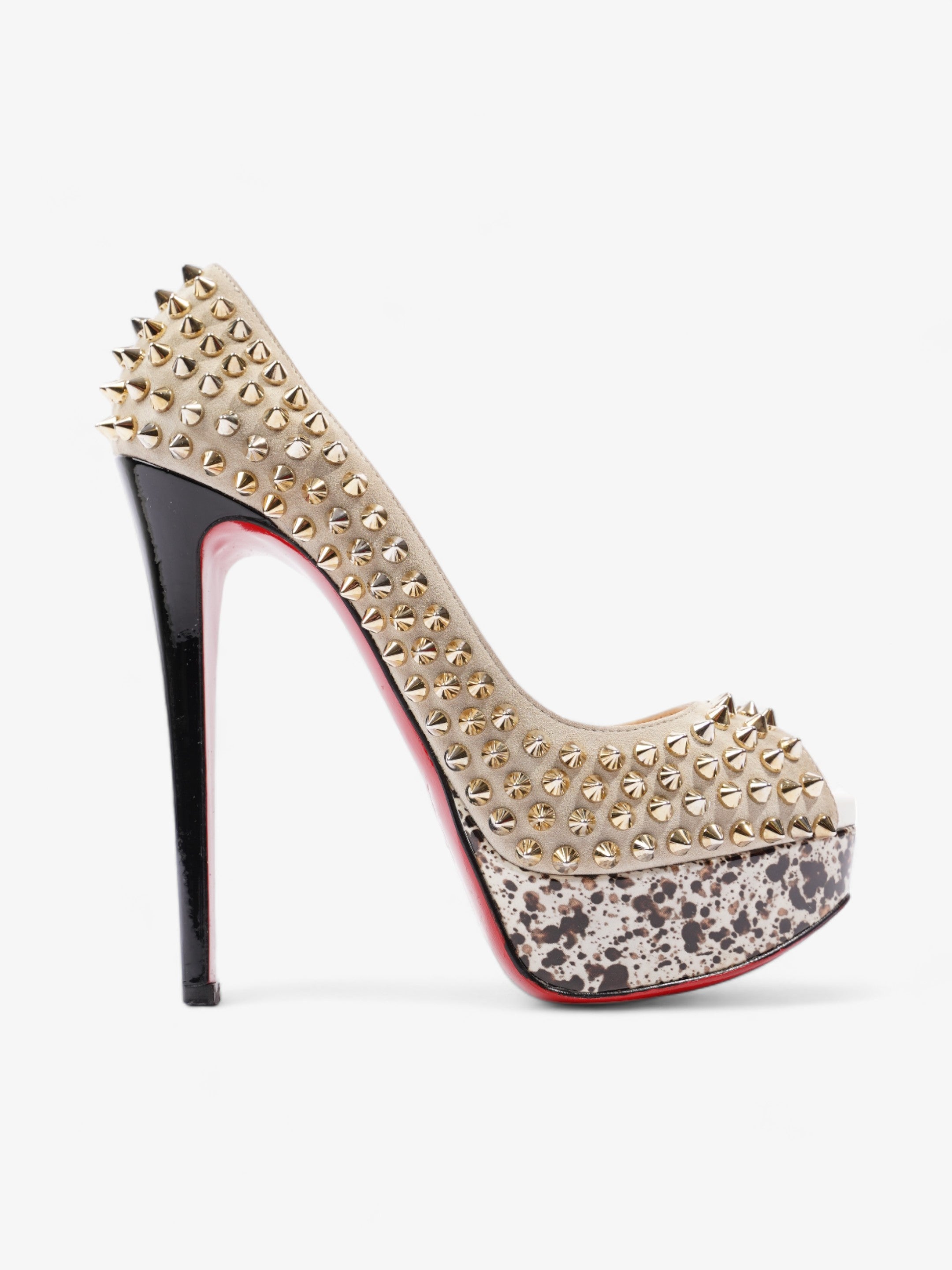 image of Christian Louboutin Lady Peep Spikes  150 Beige / Gold Suede EU 36.5 UK 3.5