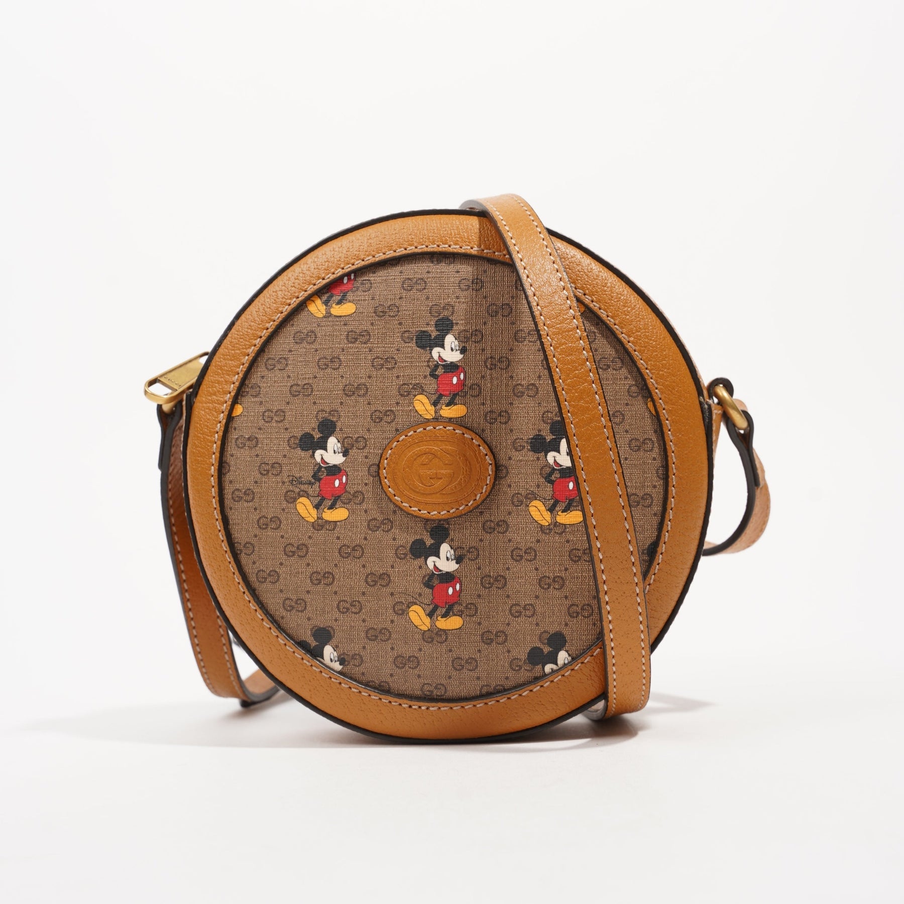 GUCCI GG Disney X Mickey Mouse Crossbody Leather Tan Brown Italy Bag Camera  NEW