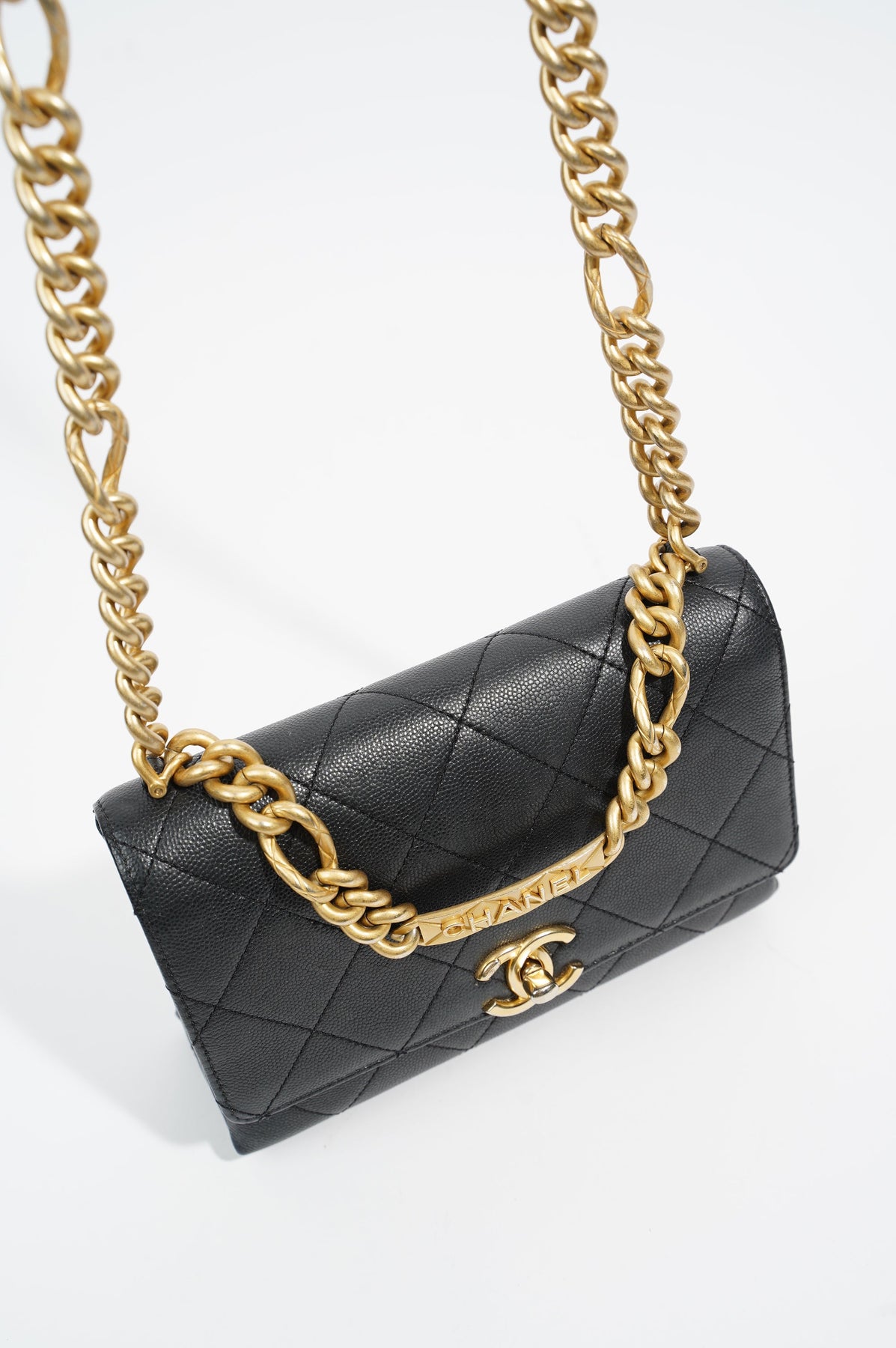 Chanel Small Chain Shoulder Bag Clutch Black Quilted Flap Lambskin J60