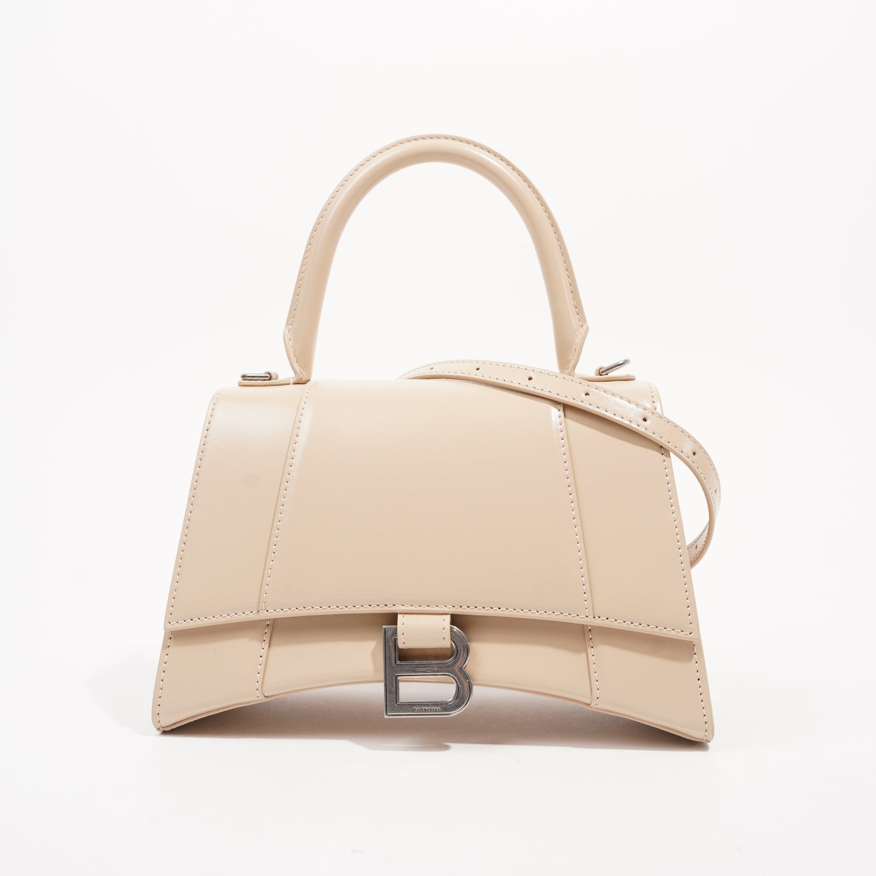 Balenciaga Hourglass Striped Padded Leather Shoulder Bag In Nude Beige