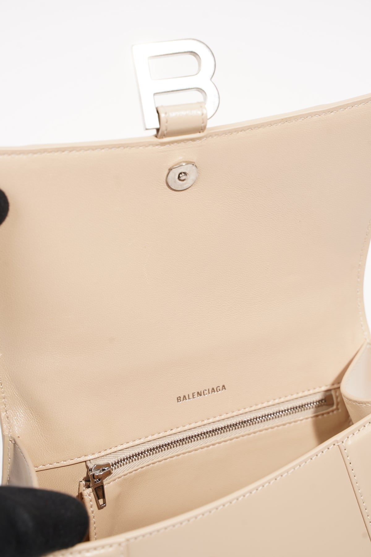 Balenciaga, Bags, Balenciaga Grained Calfskin Small Hourglass Top Handle  Bag Nude Beige