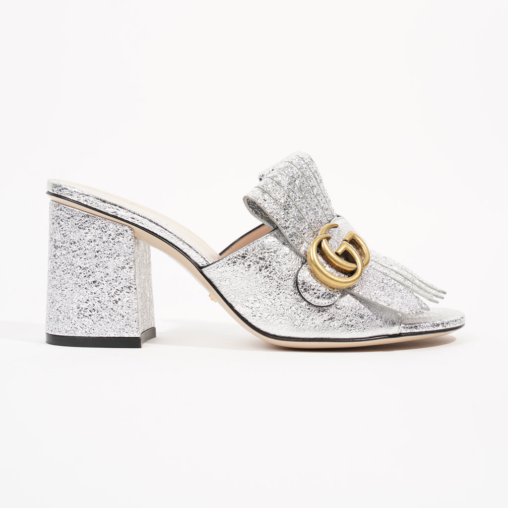 Gucci Womens Marmont Fringe Sandal Silver EU 38 / UK 5 – Luxe Collective