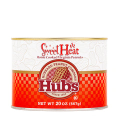 20 ounce container of Hubs Peanuts Sweet Heat flavor