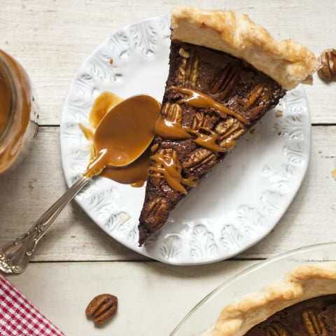 Pecan Chess Pie with Bourbon Caramel Sauce