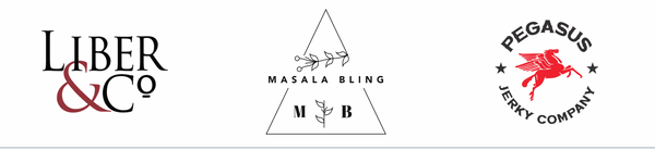 Logos for: Liber & Co, Masala Bling, Pegasus Jerky