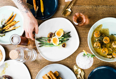 Haand ceramics with food on a table