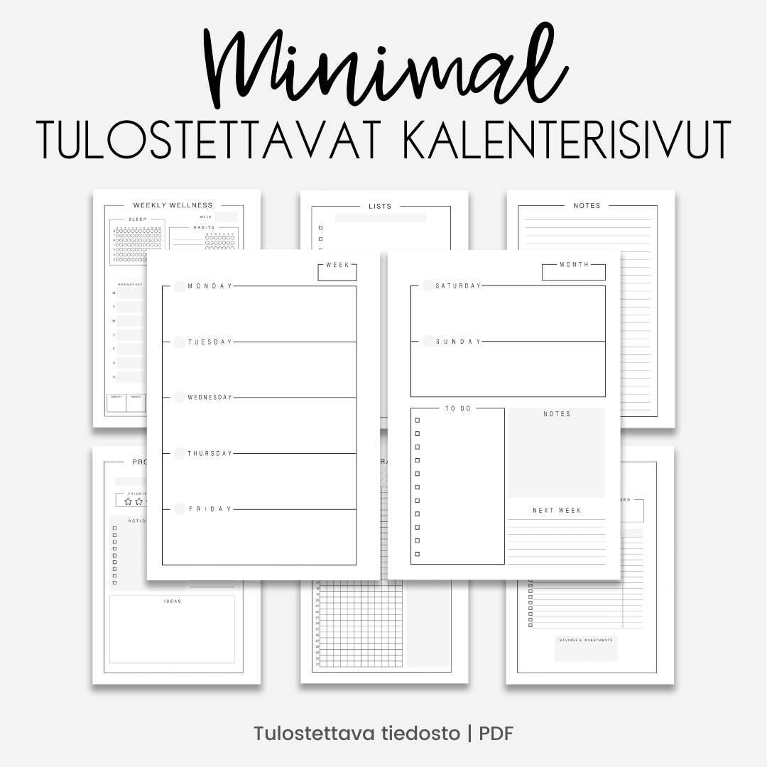 Tulostettavat kalenterisivut, Minimal-teema – LOOV