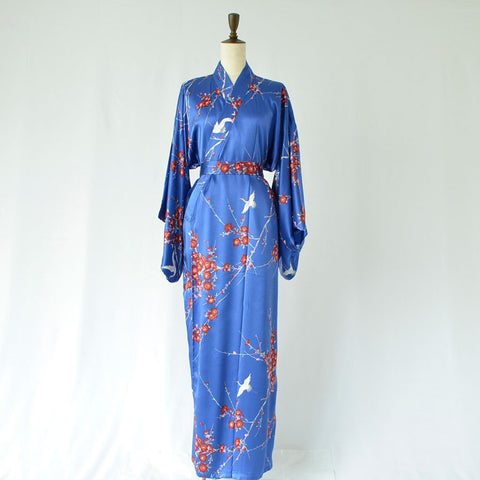 Kimono Women's Silk "Sakura Crane" (Blue)