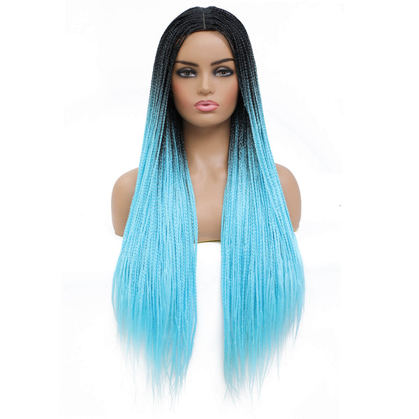 Blonde Long Double Braided Synthetic Machine Wig Ombre Red Heat Resistant  Blue 2 Tone Color Cosplay Wigs For Black Women Oley