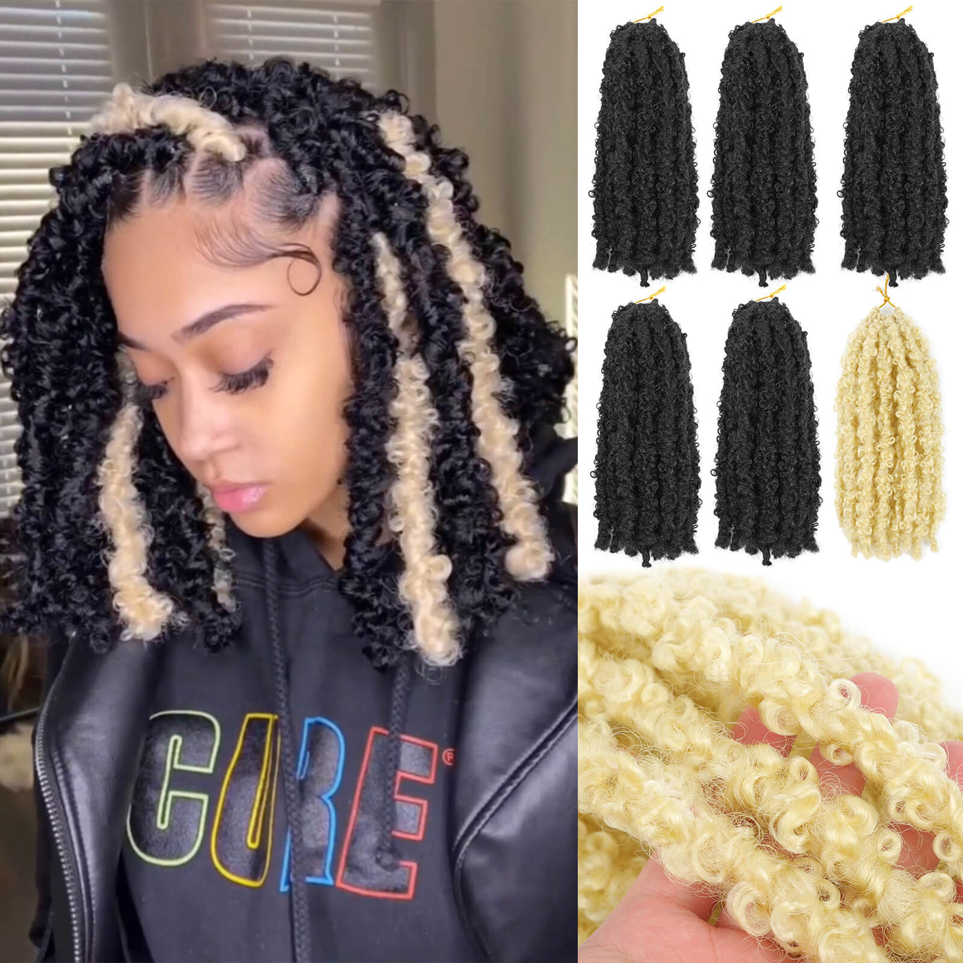 Butterfly Locs Crochet Braids 12 Inch 5 Packs Black with 1 Pack 613 Bl