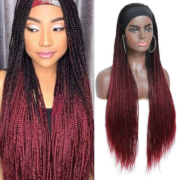 Headband Wigs Box Braided Wigs for Black Women Red Brown Color