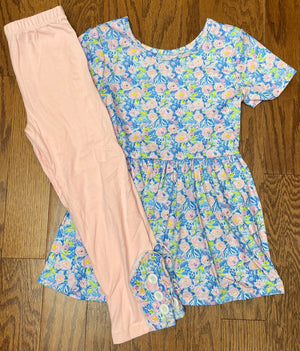 Pink and Blue Floral legging set - Maci&Madi: A Children’s Boutique 