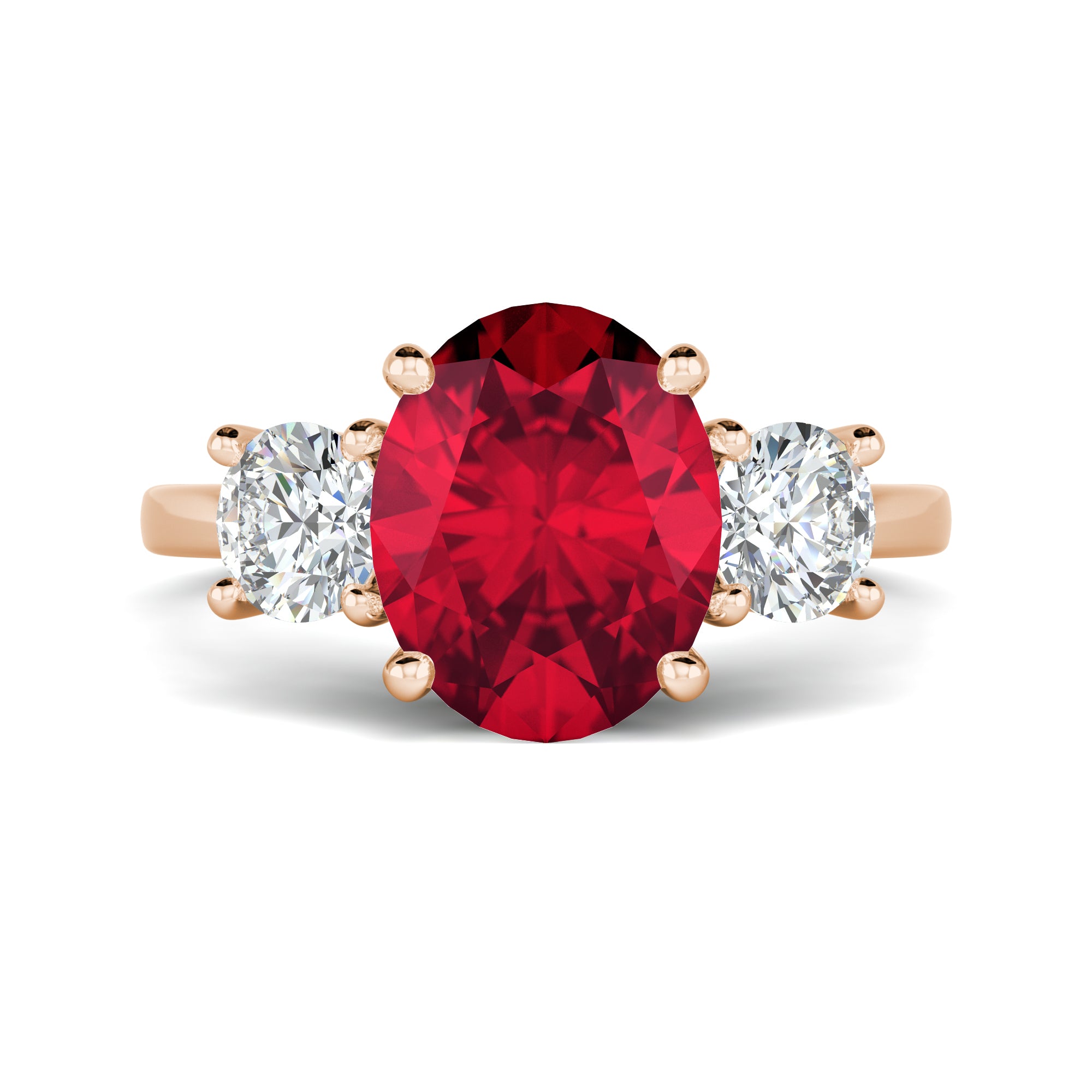 Oval Ruby Engagement Ring with Side Round Diamonds