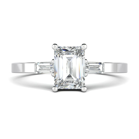 Emerald cut engagement ring with side-baguette diamonds