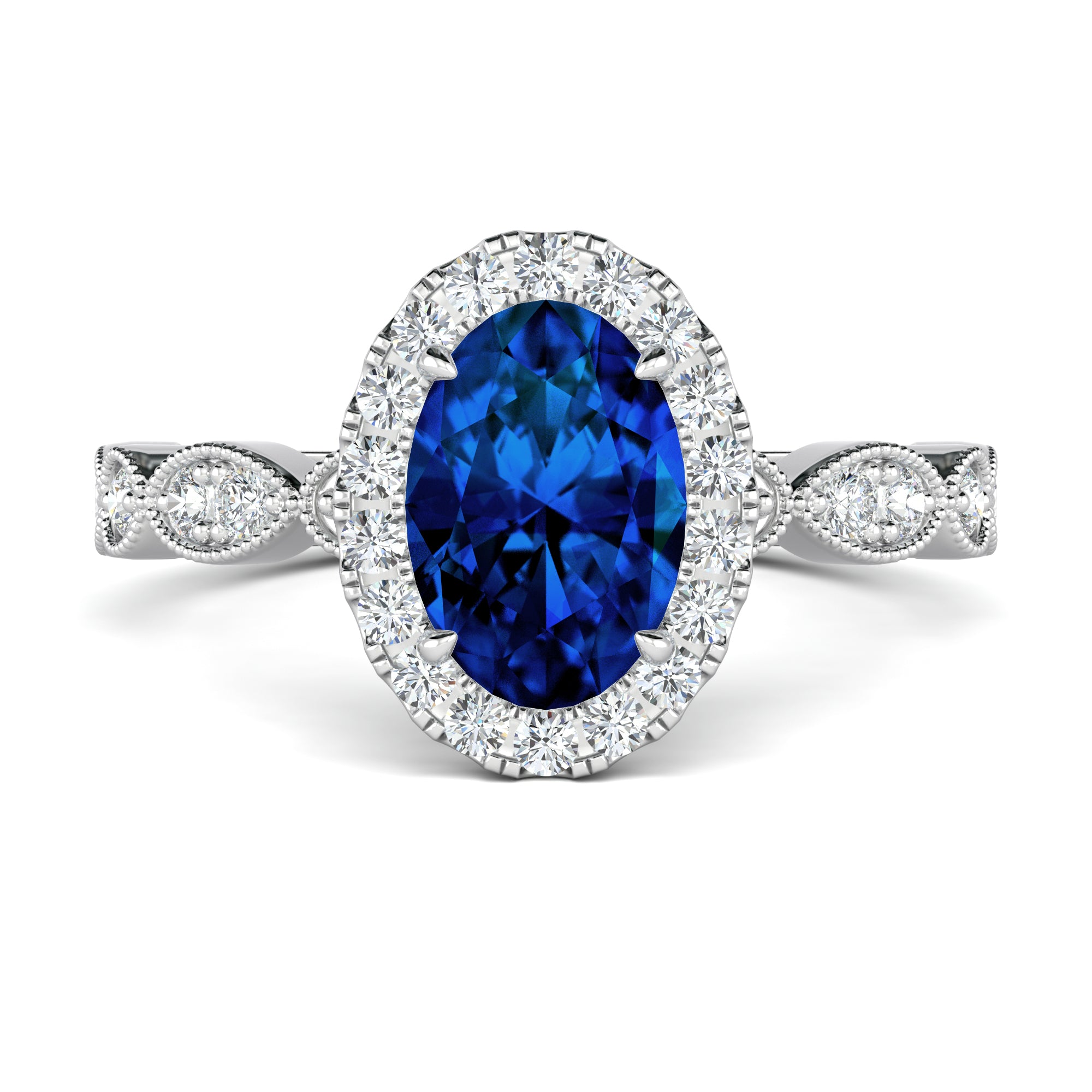 Oval sapphire halo engagement ring