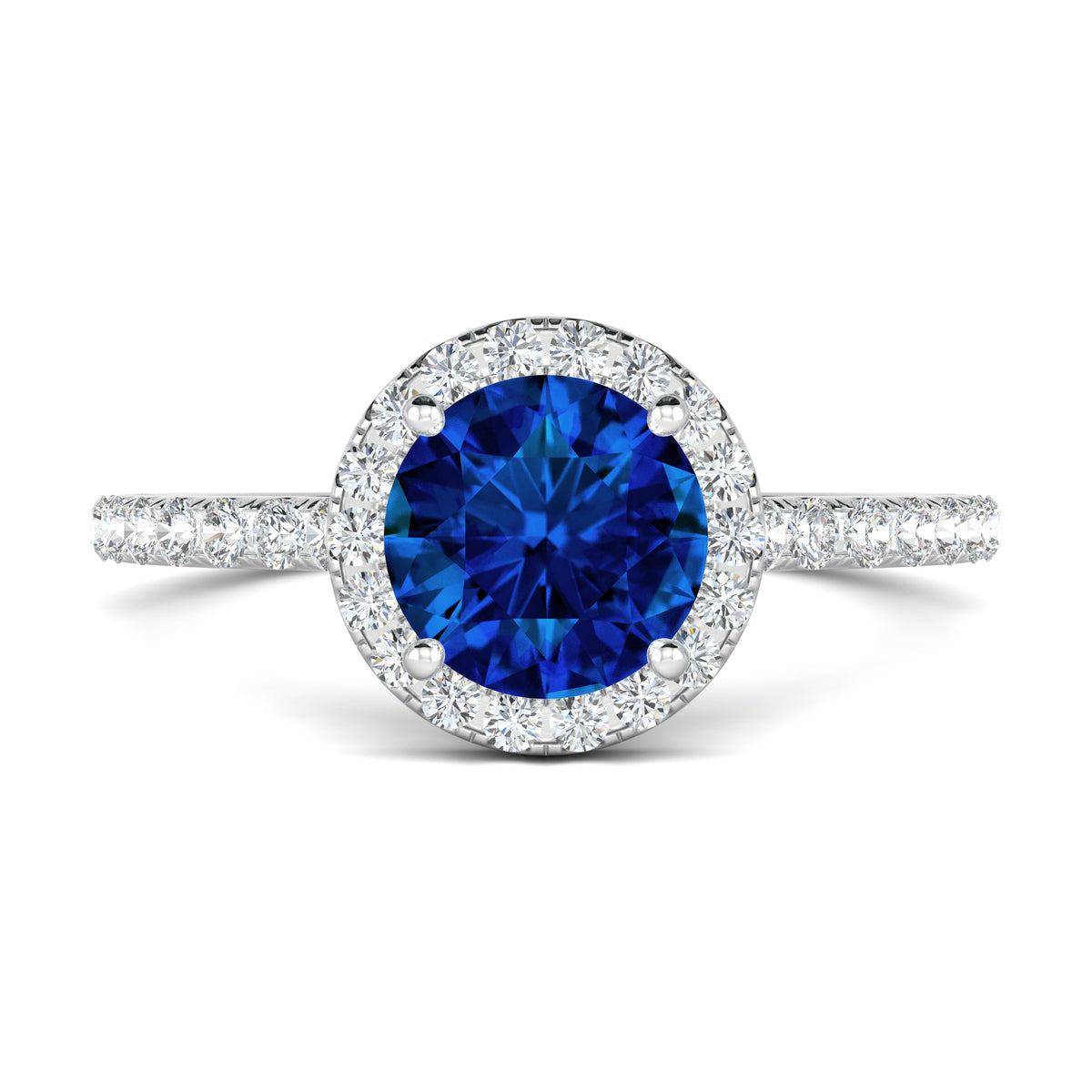 Round Sapphire Halo Engagement Ring - Dalia Blue | Beldiamond