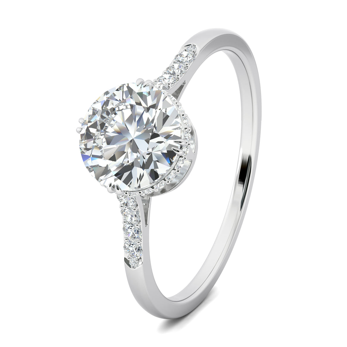 Round Diamond Engagement Ring with hidden halo and pavé diamonds ...