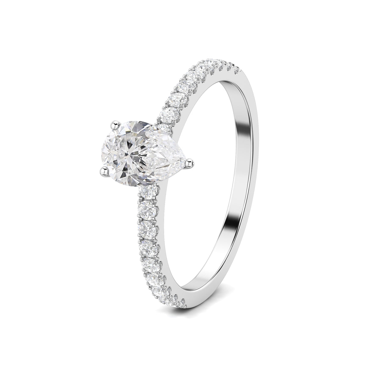 Pear-shaped diamond engagement ring with pavé band - Emma | Beldiamond